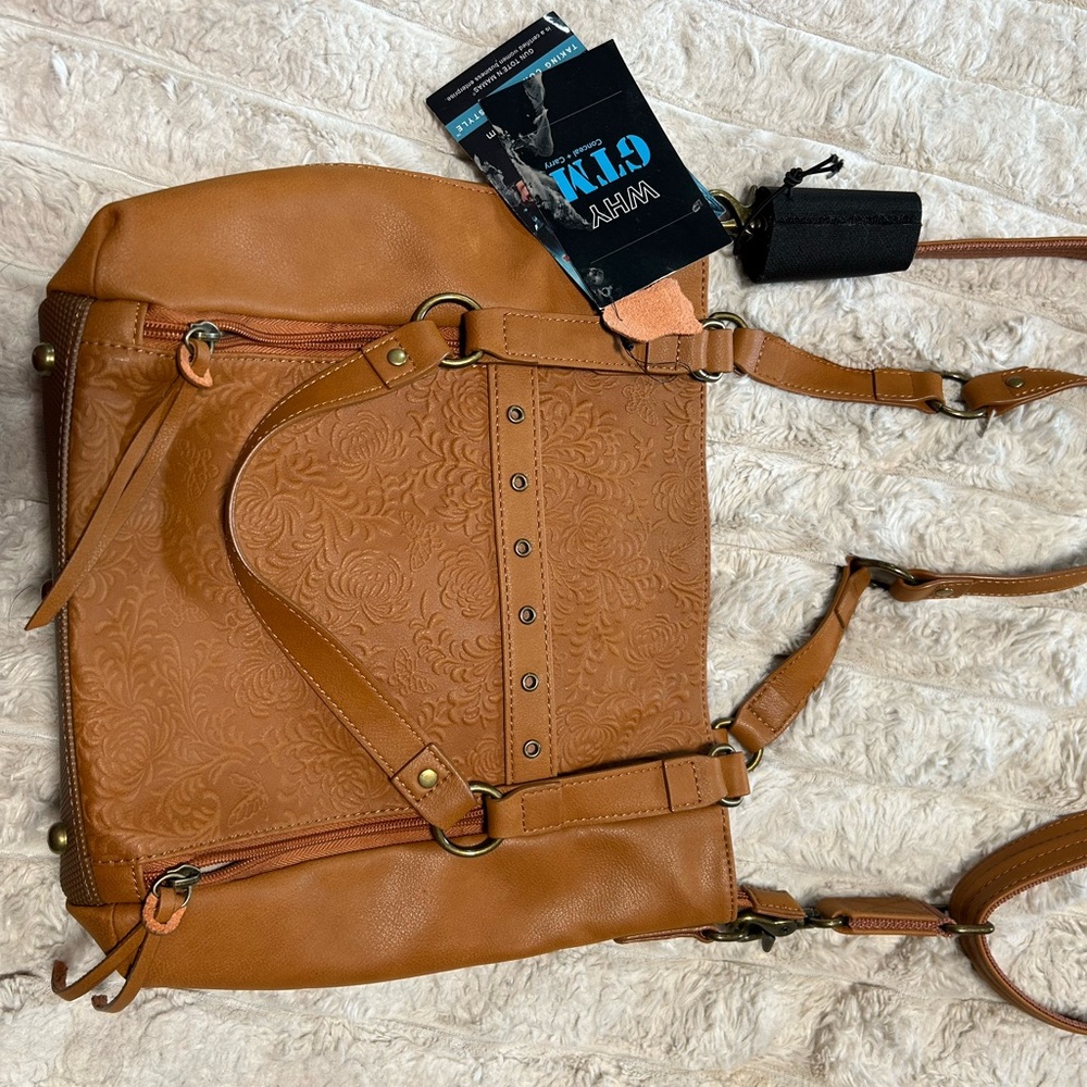 Boho Tan Shoulder Bag with Concealed Carry - Picture 6 of 10